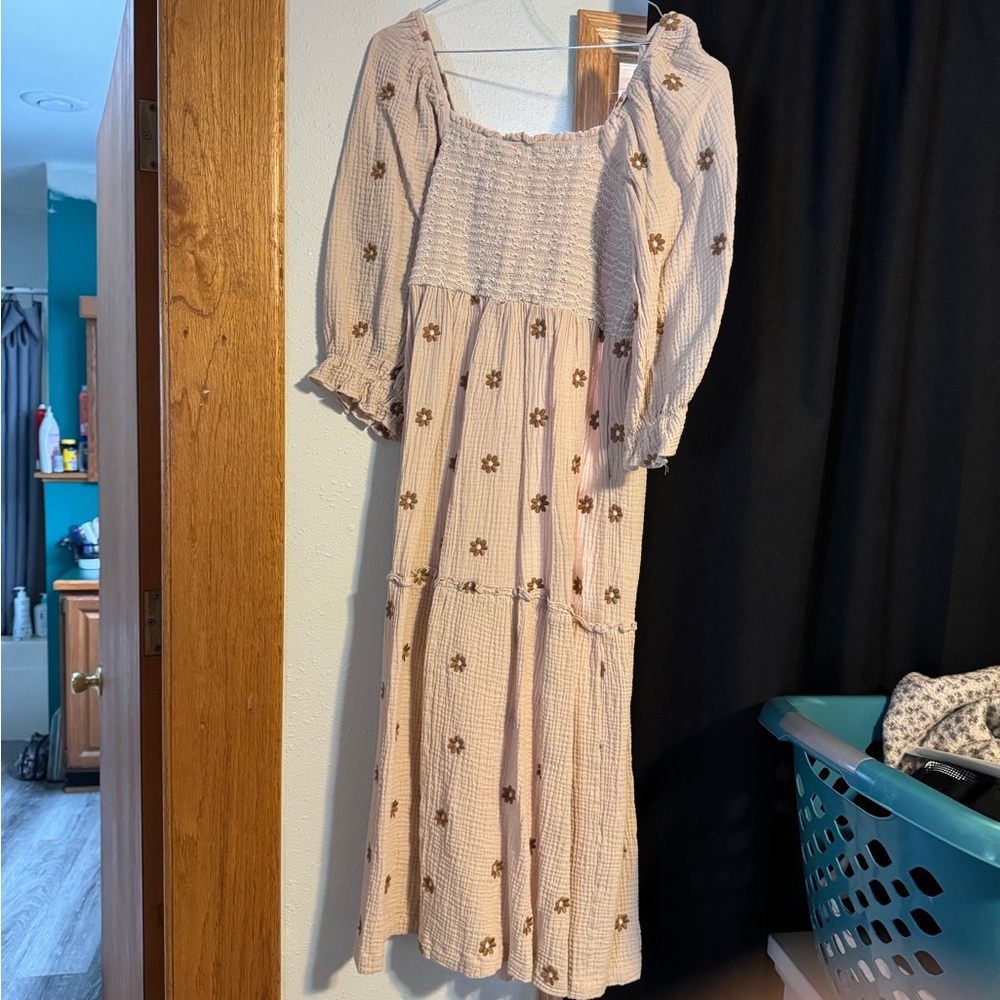 Amazon Cream and Brown Floral Midi Dress
